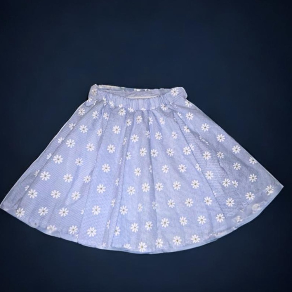 DAISY SKIRT with Blue & White Check Seersucker• Med./Sm. •Elastic Waistband•